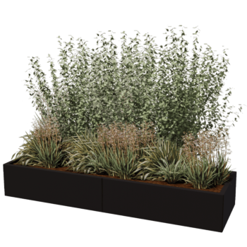 Ocelový květináč XXL - Obdélník - 200 x 60 x 30 cm - jiná barva RAL - Se základovou deskou