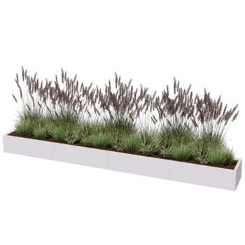 Ocelový květináč XXL - Obdélník - 400 x 50 x 50 cm - RAL9010 matný (bílý) - Se základovou deskou