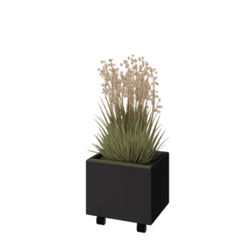 Ocelový květináč - Obdélník - 40 x 30 x 30 cm - RAL9005 matný (černý) - Se základovou deskou - S kolečky