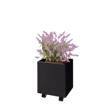 Ocelový květináč - Obdélník - 40 x 30 x 40 cm - RAL9005 matný (černý) - Se základovou deskou - S kolečky