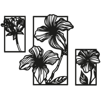 Nástěnná dekorace z oceli - Květiny 3-dílný Large - 97,2 x 141,4 cm