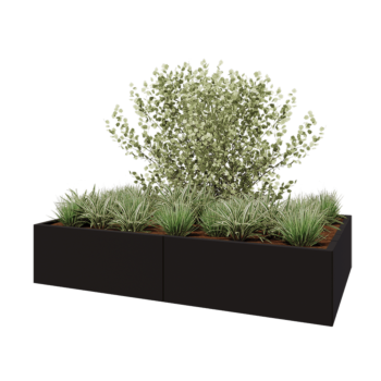 Ocelový květináč XXL - Obdélník - 200 x 120 x 40 cm - RAL9005 matný (černý) - Bez základové desky