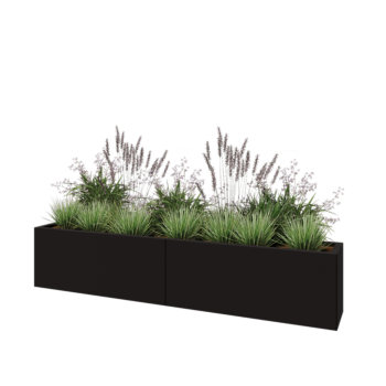 Ocelový květináč XXL - Obdélník - 200 x 30 x 40 cm - RAL9005 matný (černý) - Se základovou deskou