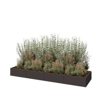 Ocelový květináč XXL - Obdélník - 320 x 80 x 30 cm - RAL7016 matný (antracitově šedá) - Se základovou deskou