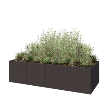 Ocelový květináč XXL - Obdélník - 320 x 120 x 80 cm - RAL7016 matný (antracitově šedá) - Se základovou deskou