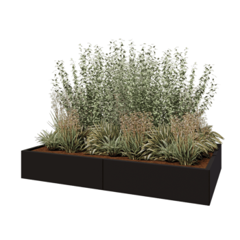 Ocelový květináč XXL - Obdélník - 200 x 120 x 30 cm - RAL9005 matný (černý) - Bez základové desky