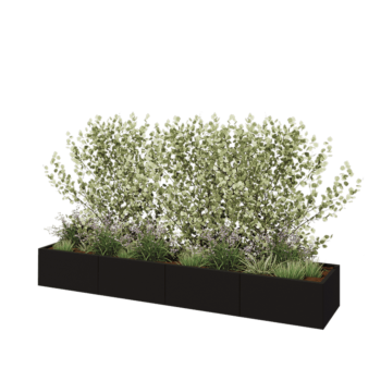 Ocelový květináč XXL - Obdélník - 320 x 60 x 40 cm - RAL9005 matný (černý) - Bez základové desky