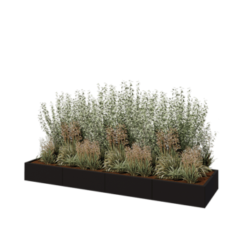 Ocelový květináč XXL - Obdélník - 320 x 80 x 30 cm - RAL9005 matný (černý) - Se základovou deskou