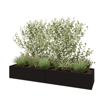 Ocelový květináč XXL - Obdélník - 200 x 50 x 30 cm - RAL9005 matný (černý) - Se základovou deskou