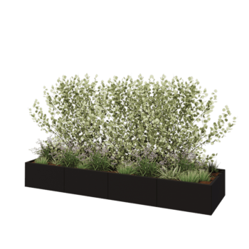 Ocelový květináč XXL - Obdélník - 320 x 80 x 40 cm - RAL9005 matný (černý) - Se základovou deskou