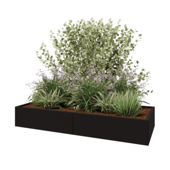 Ocelový květináč XXL - Obdélník - 200 x 80 x 30 cm - RAL9005 matný (černý) - Bez základové desky