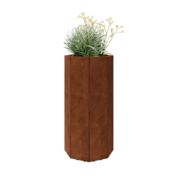 Květináč z cortenové oceli - Osmiúhelník - 48,3 x 48,3 x 100 cm - Se základovou deskou - S nohami