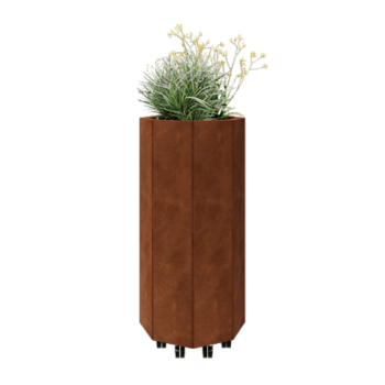 Květináč z cortenové oceli - Osmiúhelník - 48,3 x 48,3 x 100 cm - Se základovou deskou - S kolečky