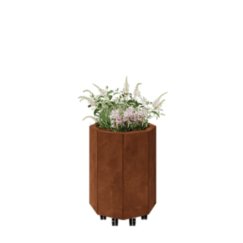 Květináč z cortenové oceli - Osmiúhelník - 48,3 x 48,3 x 60 cm - Se základovou deskou - S kolečky