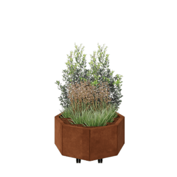 Květináč z cortenové oceli - Osmiúhelník - 72,4 x 72,4 x 30 cm - Se základovou deskou - S kolečky