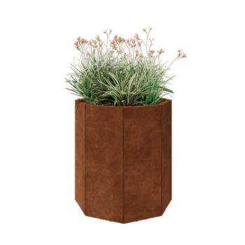 Květináč z cortenové oceli - Osmiúhelník - 72,4 x 72,4 x 80 cm - Se základovou deskou - S nohami