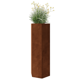 Květináč z cortenové oceli - Šestiúhelník - 39,3 x 34,6 x 100 cm - Se základovou deskou