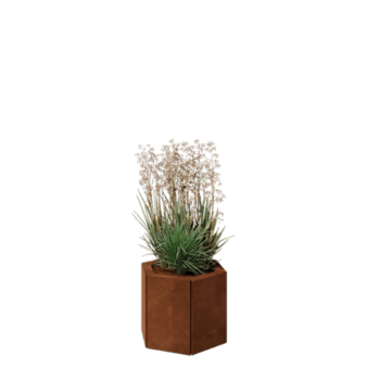 Květináč z cortenové oceli - Šestiúhelník - 39,3 x 34,6 x 30 cm - Se základovou deskou - S nohami