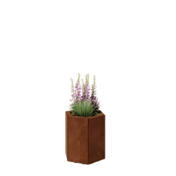 Květináč z cortenové oceli - Šestiúhelník - 39,3 x 34,6 x 40 cm - Se základovou deskou - S nohami