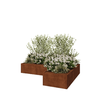 Květináč z cortenové oceli - L-tvar - 300 x 200 x 50 cm - Se základovou deskou