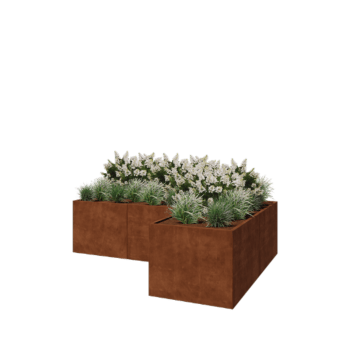 Květináč z cortenové oceli - L-tvar - 300 x 200 x 80 cm - Se základovou deskou