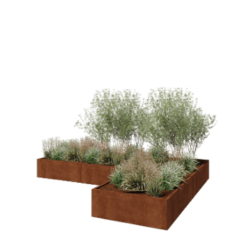 Květináč z cortenové oceli - L-tvar - 360 x 240 x 40 cm - Se základovou deskou