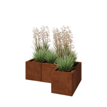 Květináč z cortenové oceli - L-tvar - 90 x 60 x 30 cm - Se základovou deskou