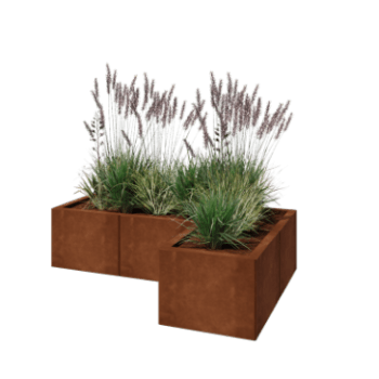 Květináč z cortenové oceli - L-tvar - 120 x 80 x 30 cm - Se základovou deskou