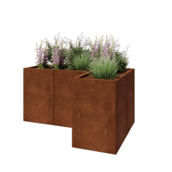 Květináč z cortenové oceli - L-tvar - 120 x 80 x 60 cm - Se základovou deskou