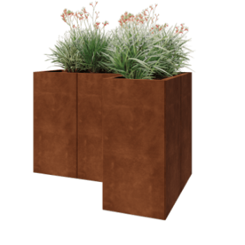 Květináč z cortenové oceli - L-tvar - 120 x 80 x 80 cm - Se základovou deskou