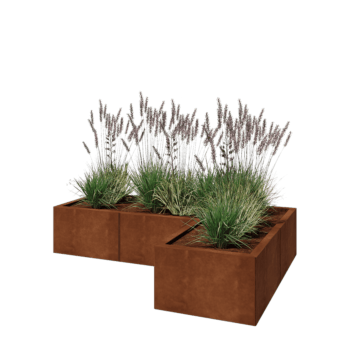 Květináč z cortenové oceli - L-tvar - 150 x 100 x 30 cm - Se základovou deskou