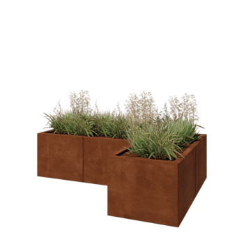 Květináč z cortenové oceli - L-tvar - 150 x 100 x 40 cm - Se základovou deskou