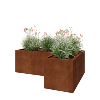 Květináč z cortenové oceli - L-tvar - 150 x 100 x 50 cm - Se základovou deskou