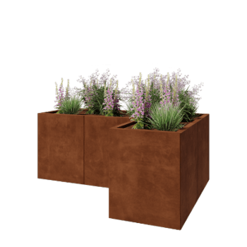 Květináč z cortenové oceli - L-tvar - 150 x 100 x 60 cm - Se základovou deskou