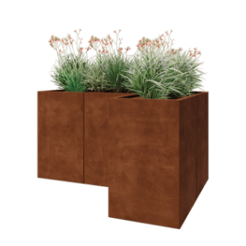 Květináč z cortenové oceli - L-tvar - 150 x 100 x 80 cm - Se základovou deskou