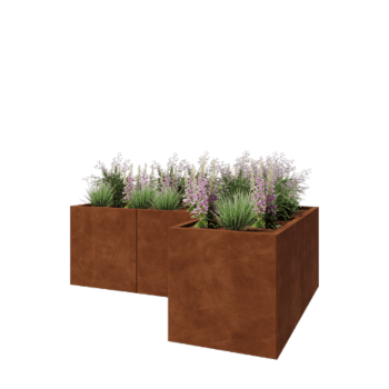 Květináč z cortenové oceli - L-tvar - 180 x 120 x 60 cm - Se základovou deskou