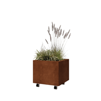 Květináč z cortenové oceli - Čtverec - 50 x 50 x 40 cm - Se základovou deskou - S kolečky