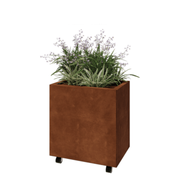 Květináč z cortenové oceli - Obdélník - 60 x 40 x 60 cm - Se základovou deskou - S kolečky