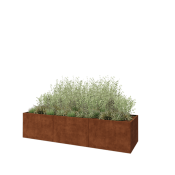 Květináč z cortenové oceli XXL - Obdélník - 360 x 100 x 80 cm - Se základovou deskou
