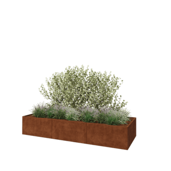 Květináč z cortenové oceli XXL - Obdélník - 360 x 120 x 60 cm - Se základovou deskou