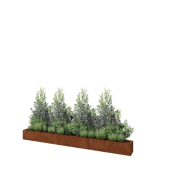 Květináč z cortenové oceli XXL - Obdélník - 360 x 30 x 30 cm - Se základovou deskou
