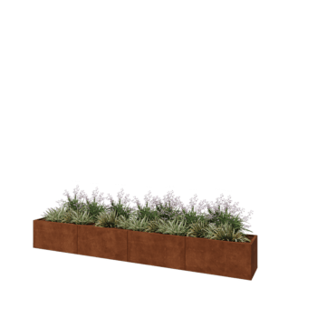Květináč z cortenové oceli XXL - Obdélník - 400 x 50 x 50 cm - Se základovou deskou