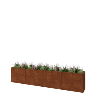 Květináč z cortenové oceli XXL - Obdélník - 400 x 50 x 80 cm - Se základovou deskou