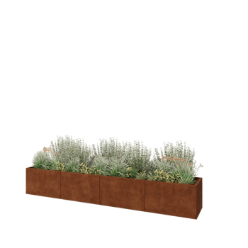 Květináč z cortenové oceli XXL - Obdélník - 400 x 60 x 60 cm - Se základovou deskou
