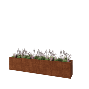 Květináč z cortenové oceli XXL - Obdélník - 400 x 60 x 80 cm - Se základovou deskou