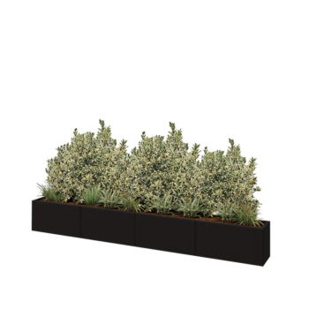 Ocelový květináč XXL - Obdélník - 320 x 30 x 40 cm - RAL9005 matný (černý) - Se základovou deskou