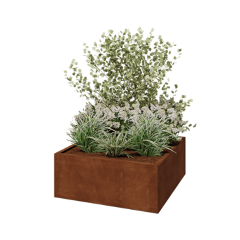 Květináč z cortenové oceli - Čtverec - 100 x 100 x 40 cm - Se základovou deskou
