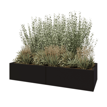 Ocelový květináč XXL - Obdélník - 200 x 80 x 40 cm - RAL9005 matný (černý) - Bez základové desky