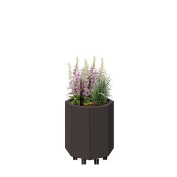 Ocelový květináč - Osmiúhelník - 48,3 x 48,3 x 50 cm - RAL7016 matný (antracitově šedá) - Se základovou deskou - S kolečky