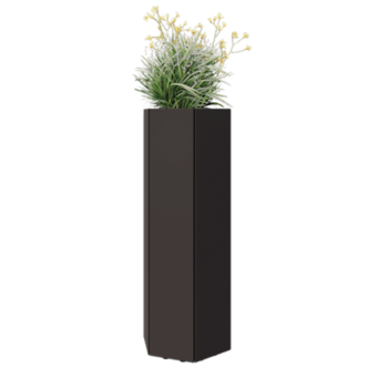 Ocelový květináč - Šestiúhelník - 39,3 x 34,6 x 100 cm - RAL7016 matný (antracitově šedá) - Se základovou deskou - S nohami